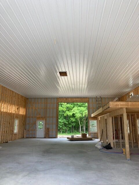 Interior of an M&J pole barn during construction